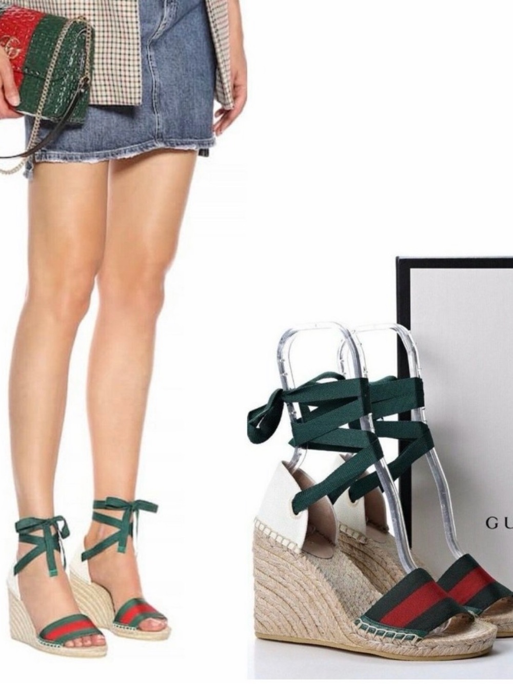 Gucci Lilibeth Web espadrille wedge sandals Sz  38